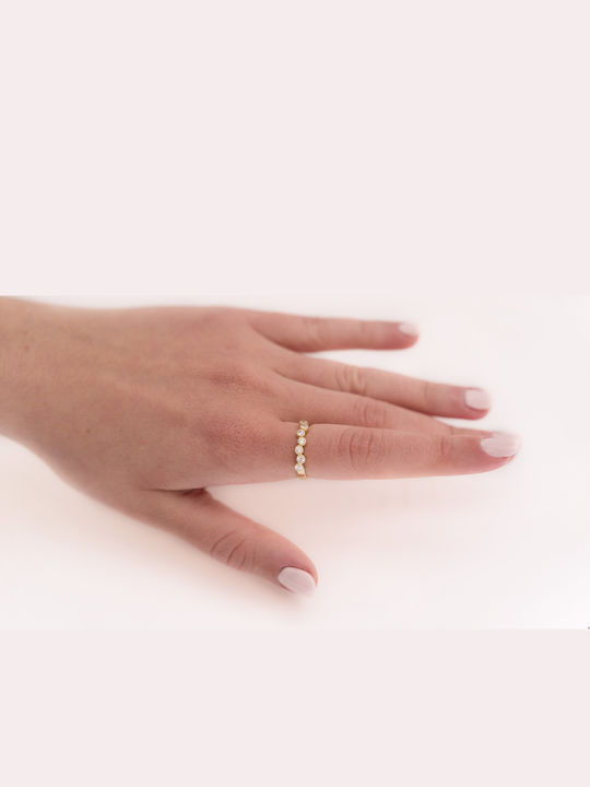 Lunaorocreations Women's Half Eternity Bands Zircon Yellow Gold Ring
