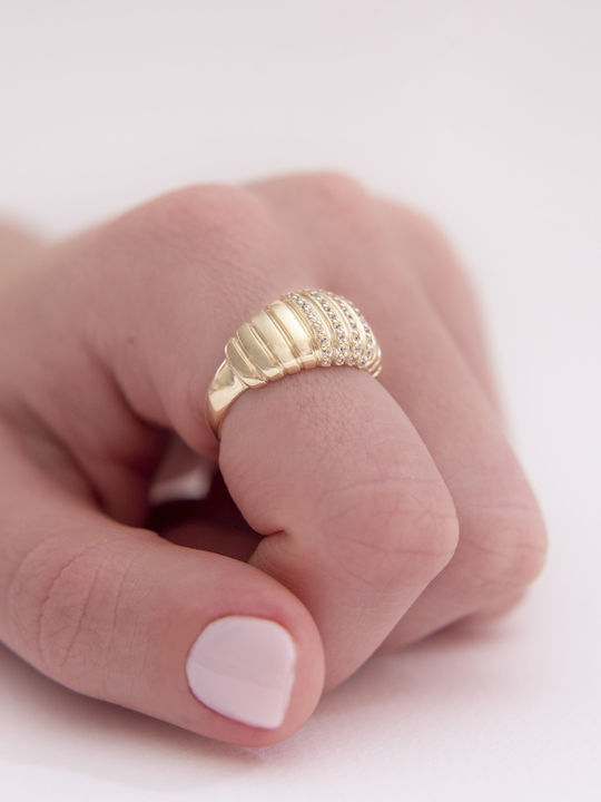 Lunaorocreations Damenring Croissant Zirkon Gelbvergoldet 14K