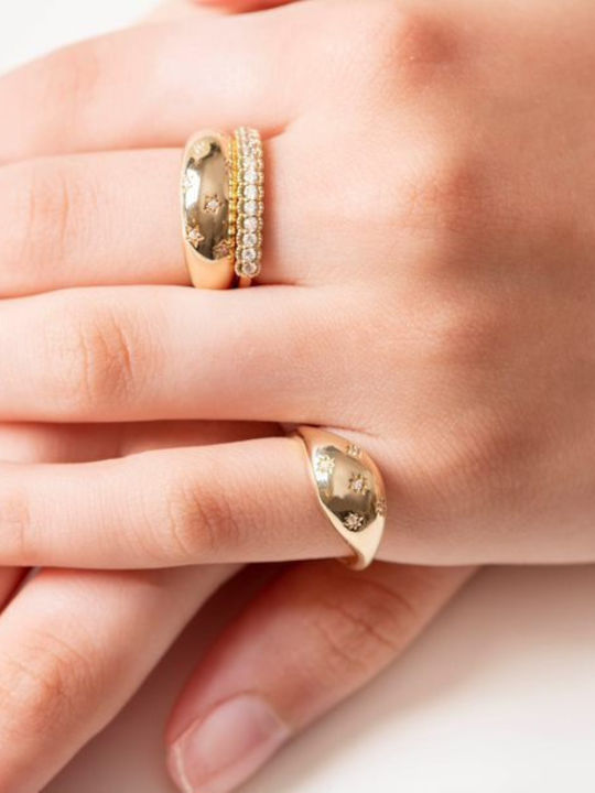 Lunaorocreations Damenring Sterne Zirkon Gelbes Gold