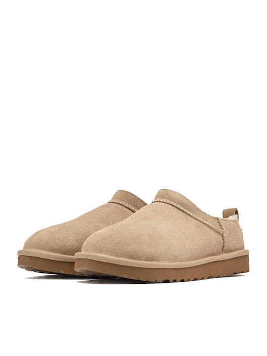 Classic Micro Closed-Toe Leather Women's Slippers Beige