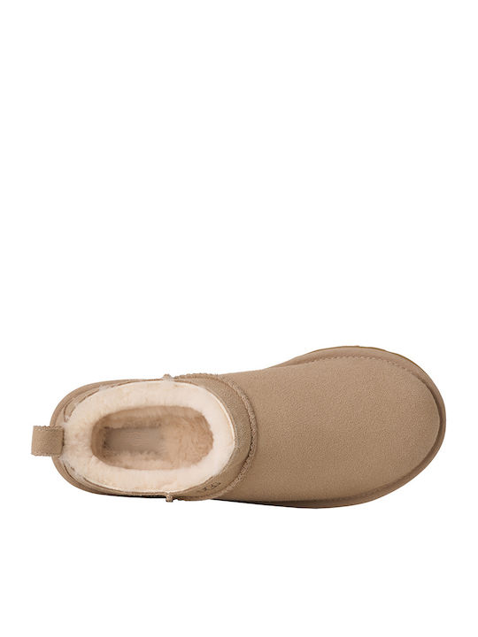Classic Micro Closed-Toe Leather Women's Slippers Beige