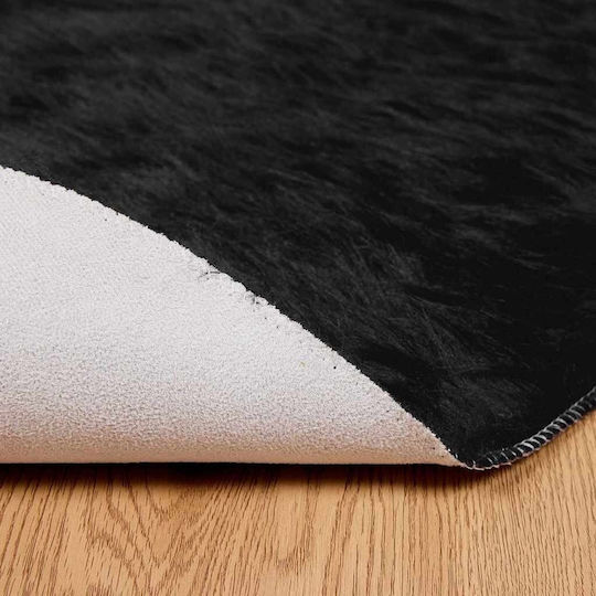 vidaXL Teppich Kamin Rechteckig Leder Black