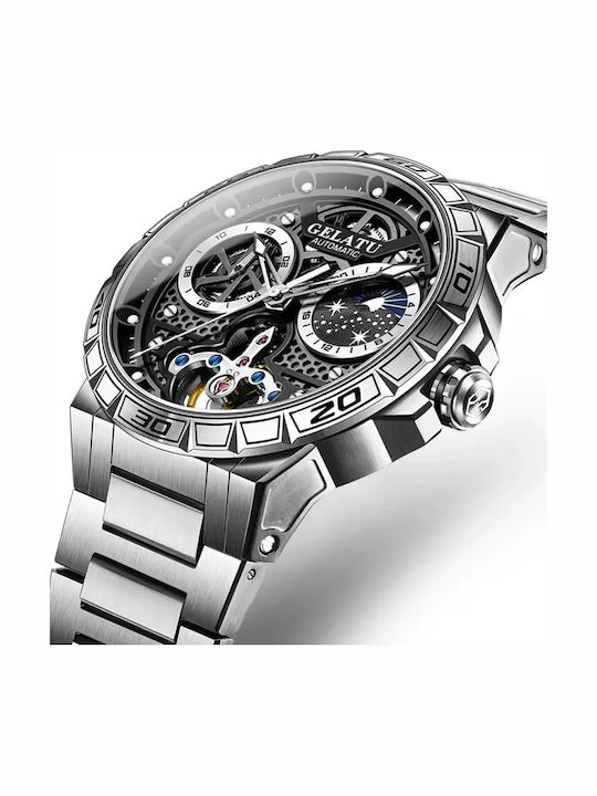 Gelatu Herrenuhr Automatisch mit Silber Metallarmband