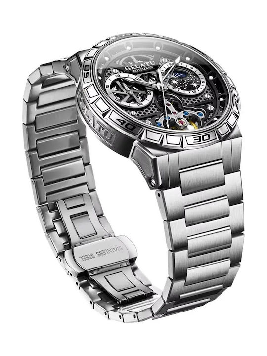 Gelatu Herrenuhr Automatisch mit Silber Metallarmband