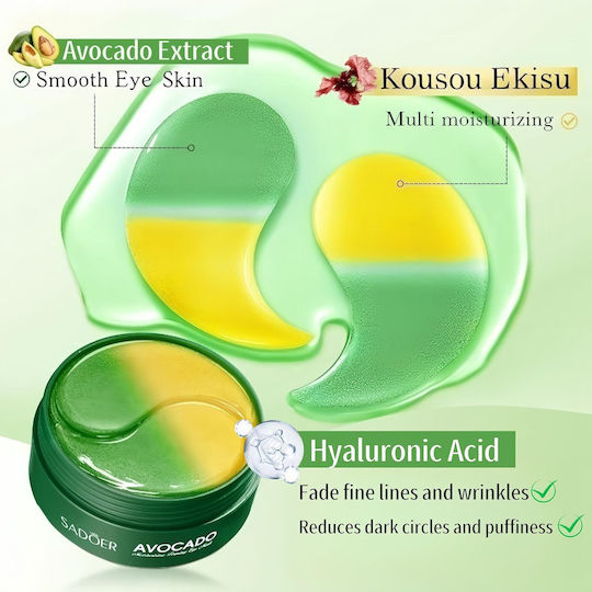 Sadoer Avocado Eye Mask – Hydrating & Firming Eye Patches Avocado Extract 60 Pieces