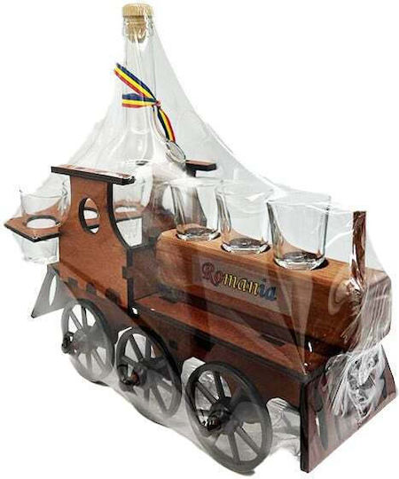 Minibar Set Holz-Train-Form Flaschenhalter 6 Gläser Bottega Fumé Grappa