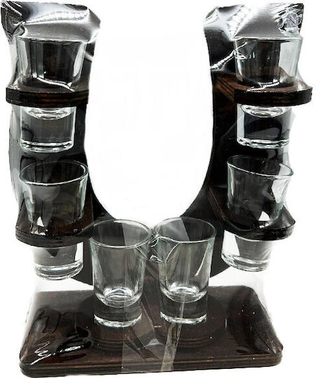Minibar Set U-Shaped Wooden Holder 6 Glasses Bottega Fume Grappa