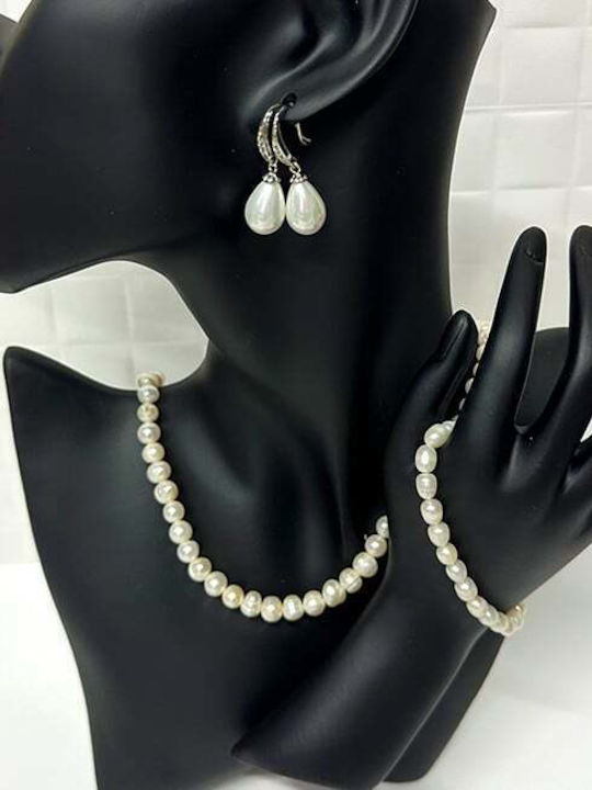 Velve Set mit Halskette , Ohrringe & Armband aus Stahl mit Perlen