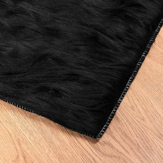 vidaXL Teppich Kamin Rechteckig Leder Black