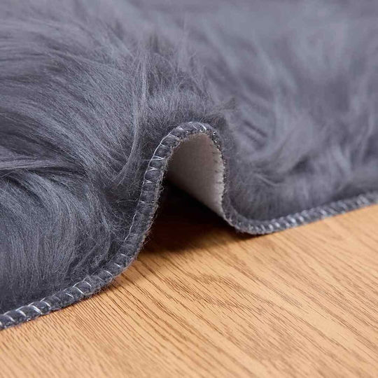 vidaXL Teppich Kamin Rechteckig Leder Charcoal