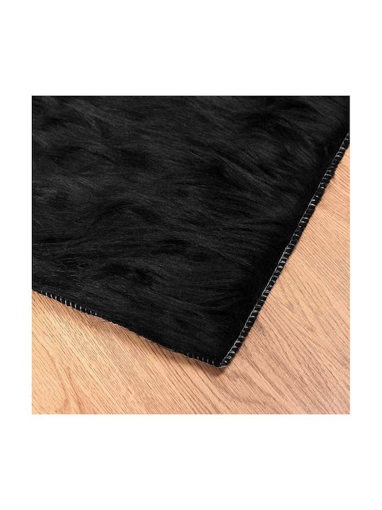 vidaXL Rug Rectangular Leather Black