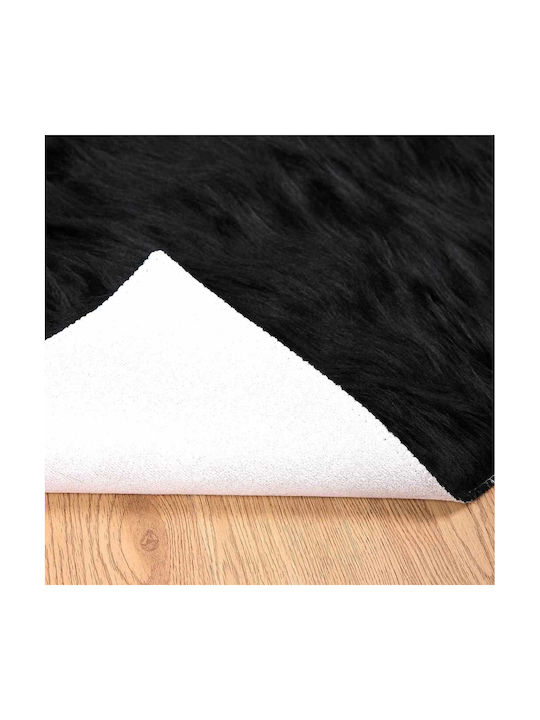 vidaXL Rug Rectangular Leather Black