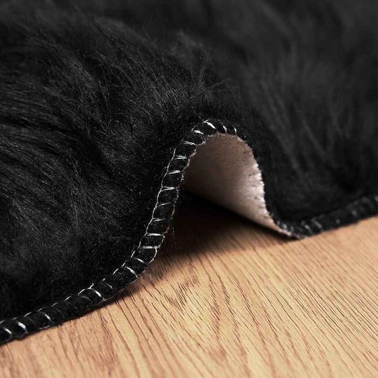 vidaXL Teppich Rechteckig Leder Schwarz