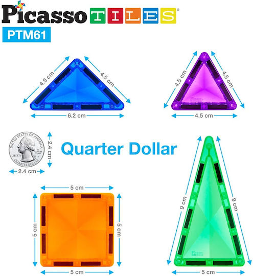PicassoTiles Μαγνητικό Παιχνίδι Κατασκευών για Παιδιά 3+ Ετών