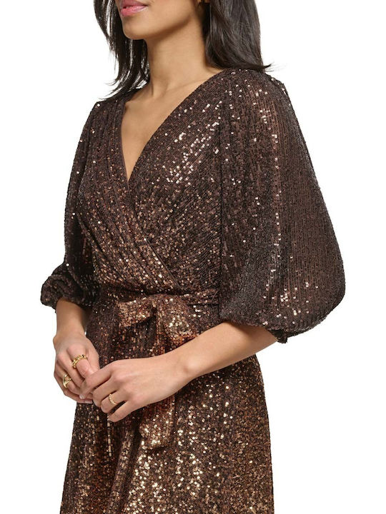 Midi Evening Dress Wrap Brown