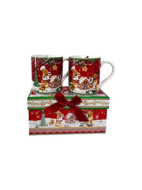 Velve Set Ornamente de Crăciun Căni Ceramice Roșu 2buc