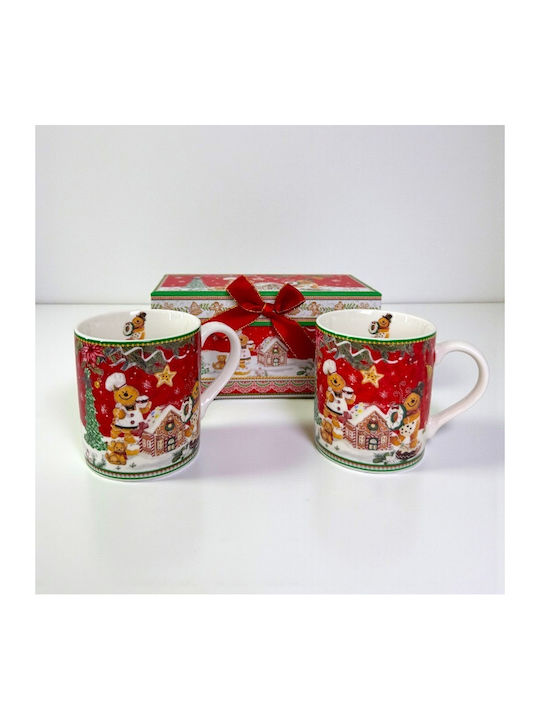 Velve Set Ornamente de Crăciun Căni Ceramice Roșu 2buc