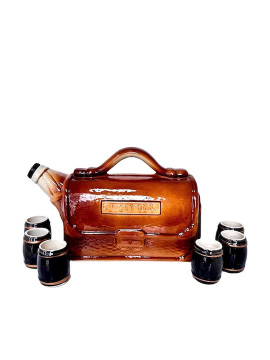 Velve Decantor Ceramică de Servire cu Dop și Pahare Maro 1500ml 6 Bucăți