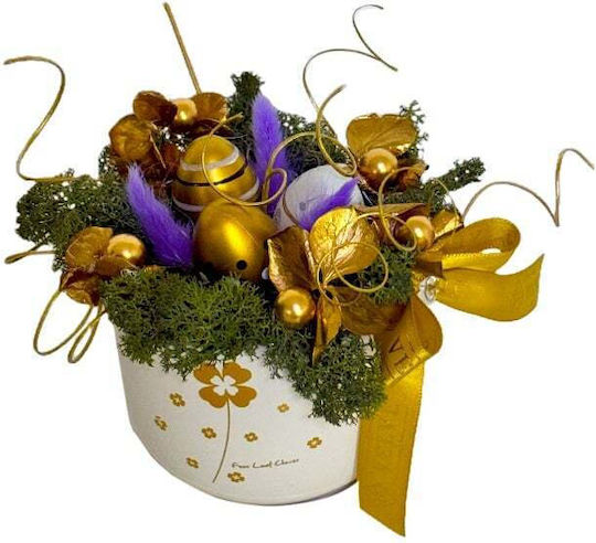 Aranjament Floral Cu Sclipici În Vază Ceramica În Formă De Cupă Lagurus Licheni Stabilizați Ouă Decorative Plante Artizanale Verzi 16 X 7 Cm