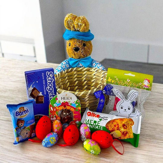 Coș De Paște Schogetten Ciocolată 100g Barni Brioșă 30g Heidi Ciocolată 20g Alka Prăjitură Cu Măr 60g Set De Colorat Ouă De Ciocolată Decorațiuni Tematice Într-un Coș Din Paie