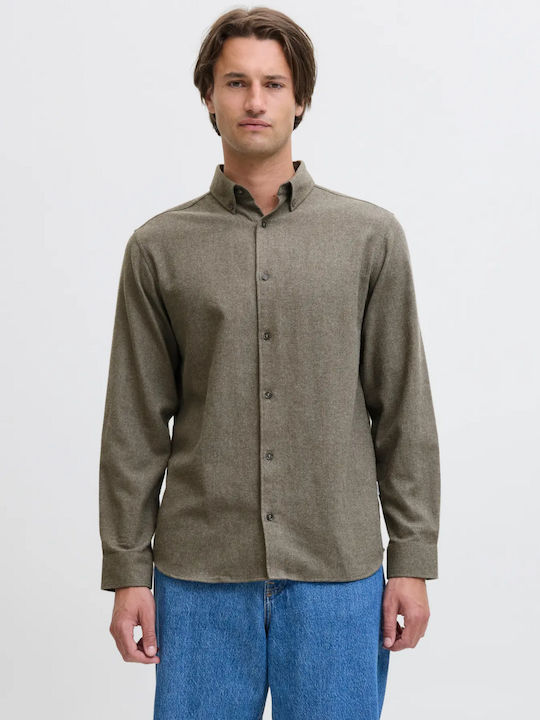 Long-sleeved Flannel Shirt Khaki