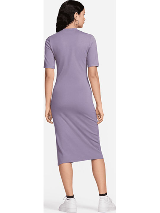 Essntl Midi Damenkleid Sommer Sportlich Kurzes Ärmel Blau