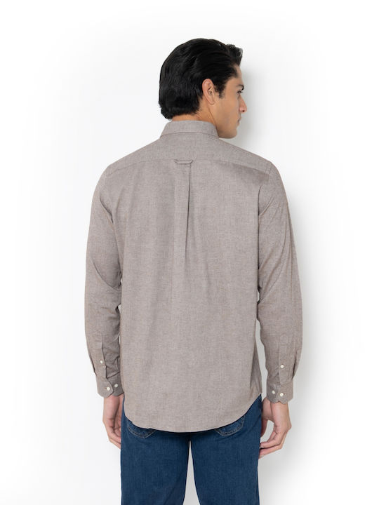 Long-sleeved Flannel Shirt Beige