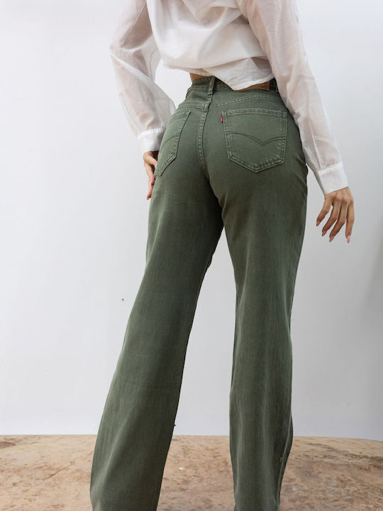 Fashion Ψηλόμεσο Γυναικείο Jean Παντελόνι σε Ίσια Γραμμή Χακί