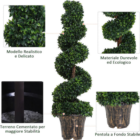 Outsunny Set of 2 Artificial Boxwood Spiral Plants for Indoor Outdoor Spaces Pot Ø32x120 cm Green 844-265v01