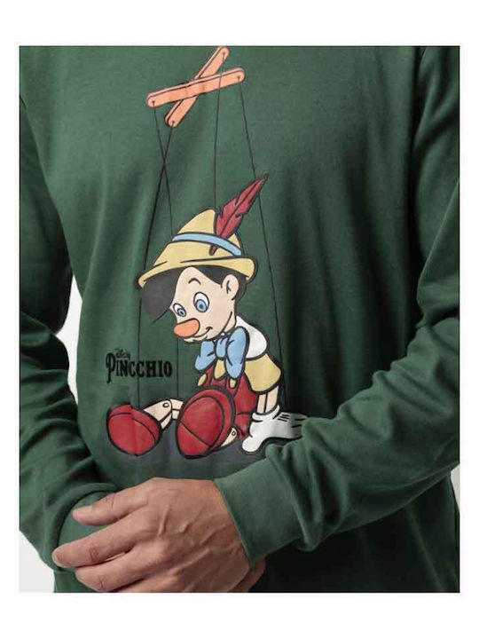 Disney Pinokio Puppet Boy Χειμερινή Ανδρική Πιτζάμα Σκούρο Πράσινο