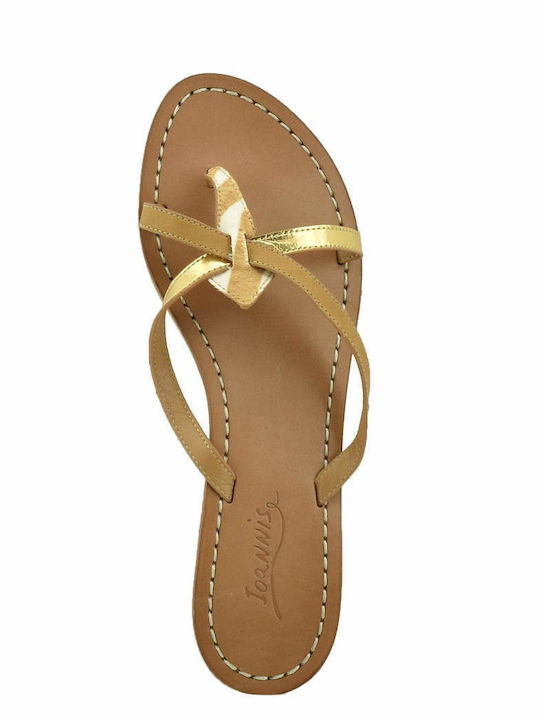 Leder Flache Sandalen für Damen in Gold Farbe