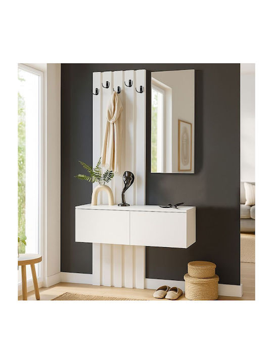 Eingangsmöbel mit Spiegel & Garderobe White 100x35x196.7cm