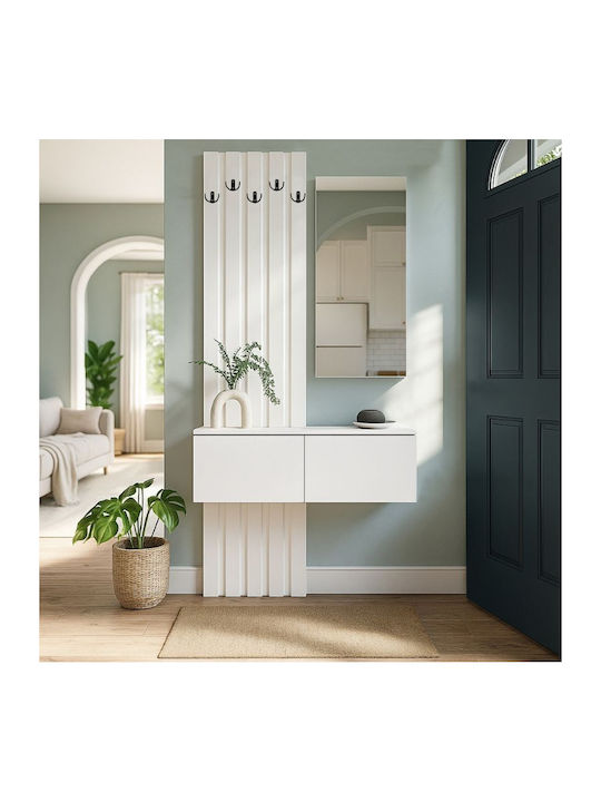 Eingangsmöbel mit Spiegel & Garderobe White 100x35x196.7cm