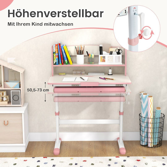 Birou Pentru Copii Din Melamină Roz 80x51x81.5-104cm