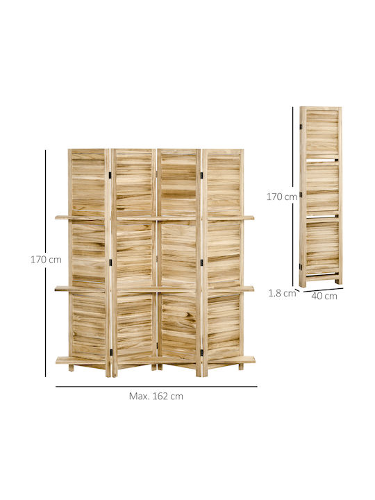 HomCom Διακοσμητικό Παραβάν Ξύλινο με 4 Φύλλα 162x170cm