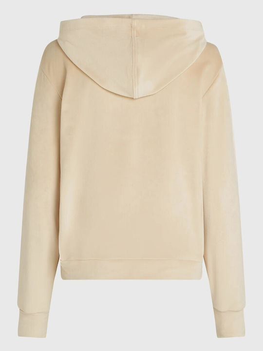 Women's Sweatshirt Velvet Hooded Ecru