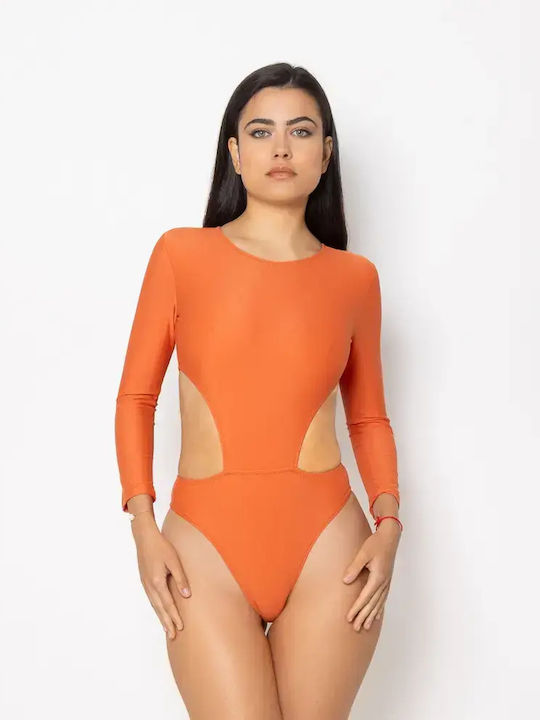 One Piece Swimsuit With Zipper Orange
