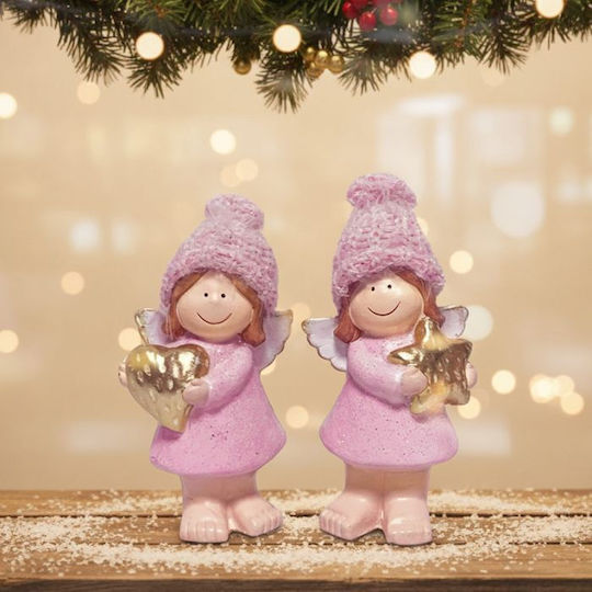 +Efo Weihnachtliche Keramisch Figur Cherub Rosa Länge 8.5cm 2Stück