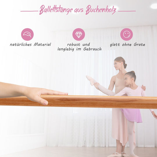 Costway Ροζ Φορητή Μπαλέτο Μπάρα 121x75x121,5 Cm Διπλές Ρυθμιζόμενες Ξύλινες Ράβδους Sp37862pi