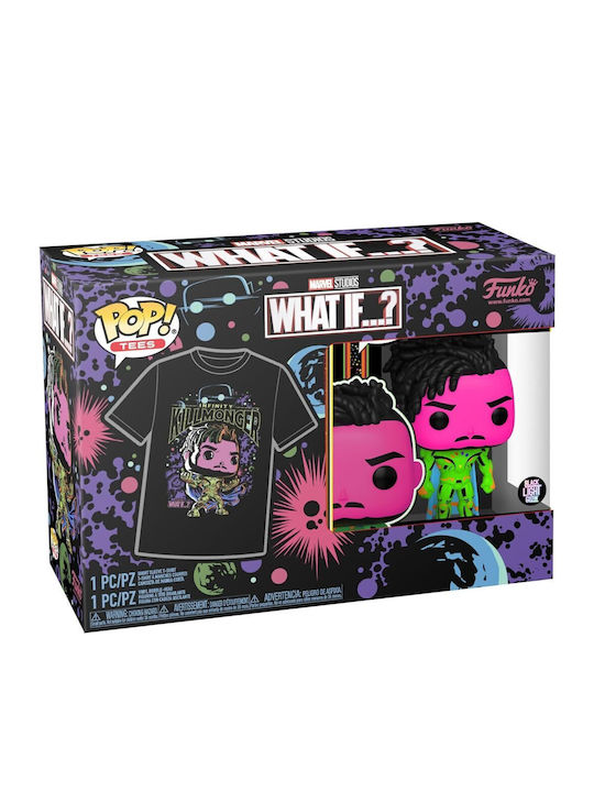 Funko Поп! Tees Marvel: Какво ще стане, ако...? - Infinity Killmonger (Черна светлина) (М) (Черна светлина) (L) Люлееща се глава Специално издание