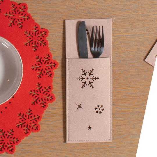 Nef-Nef Homeware Snow Christmas Case for Cutlery Fabric Beige L26xW10cm.