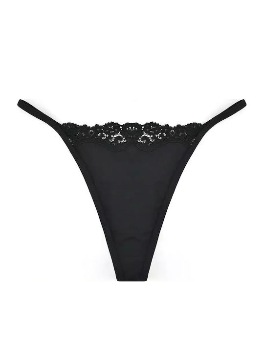 Γυναικείο String με Δαντέλα Μαύρο