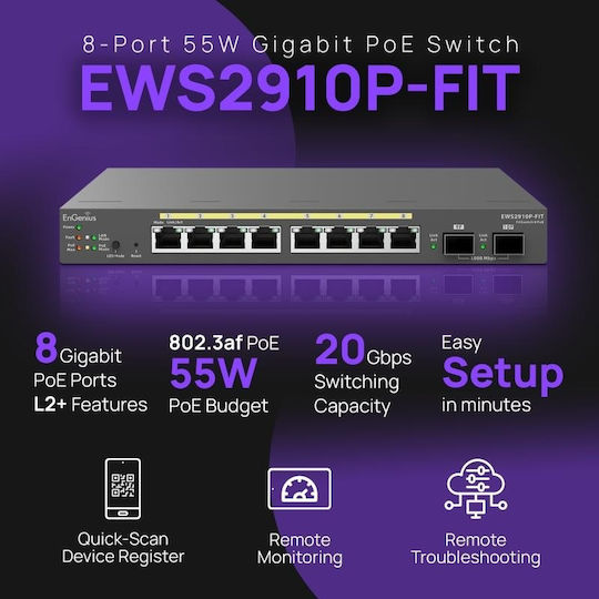 EnGenius EWS2910P-FIT Verwaltet L2 PoE Switch mit 8 Ports Ethernet und 2 SFP Ports