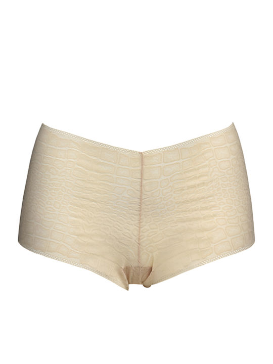 Hochtailliert Damen Boxer Nahtlos mit Spitze Beige