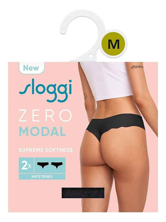 Zero Hipster Γυναικεία String 2Pack χωρίς Ραφές Μαύρο