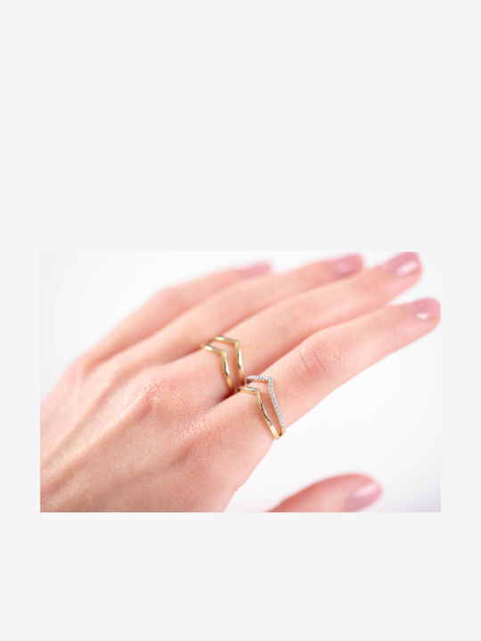 Lunaorocreations Damenring V Zirkon Steine Gelbes Gold 14k