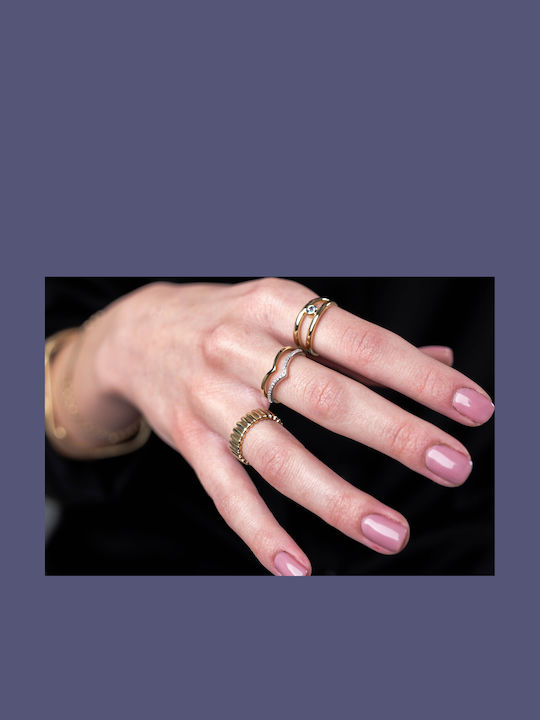 Lunaorocreations Damenring V Zirkon Steine Gelbes Gold 14k