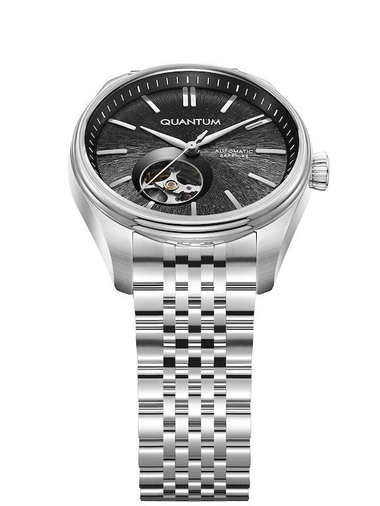 Quantum Ανδρικό Ρολόι 41mm Αυτόματο με Ασημί Μεταλλικό Μπρασελέ