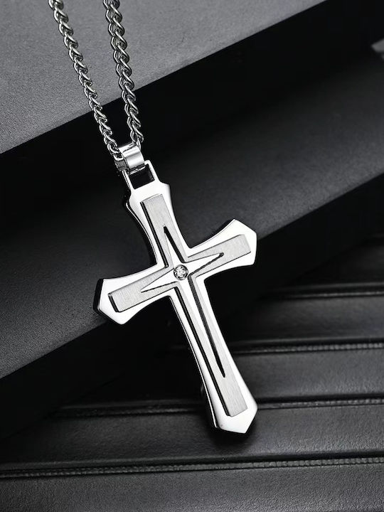 Legend Accessories Ανδρικός Σταυρός από Ατσάλι με Αλυσίδα