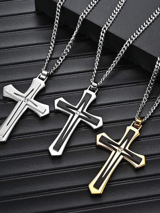 Legend Accessories Ανδρικός Σταυρός από Επιχρυσωμένο Ατσάλι με Αλυσίδα